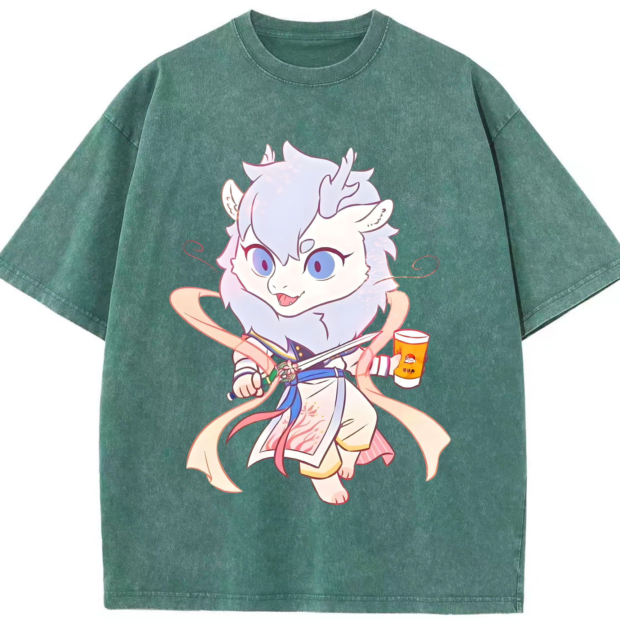（画像用） Ne Zha 2 ナタ 魔童の大暴れ 綿100% ヴィンテージ風 半袖Tシャツ（フロントプリント）